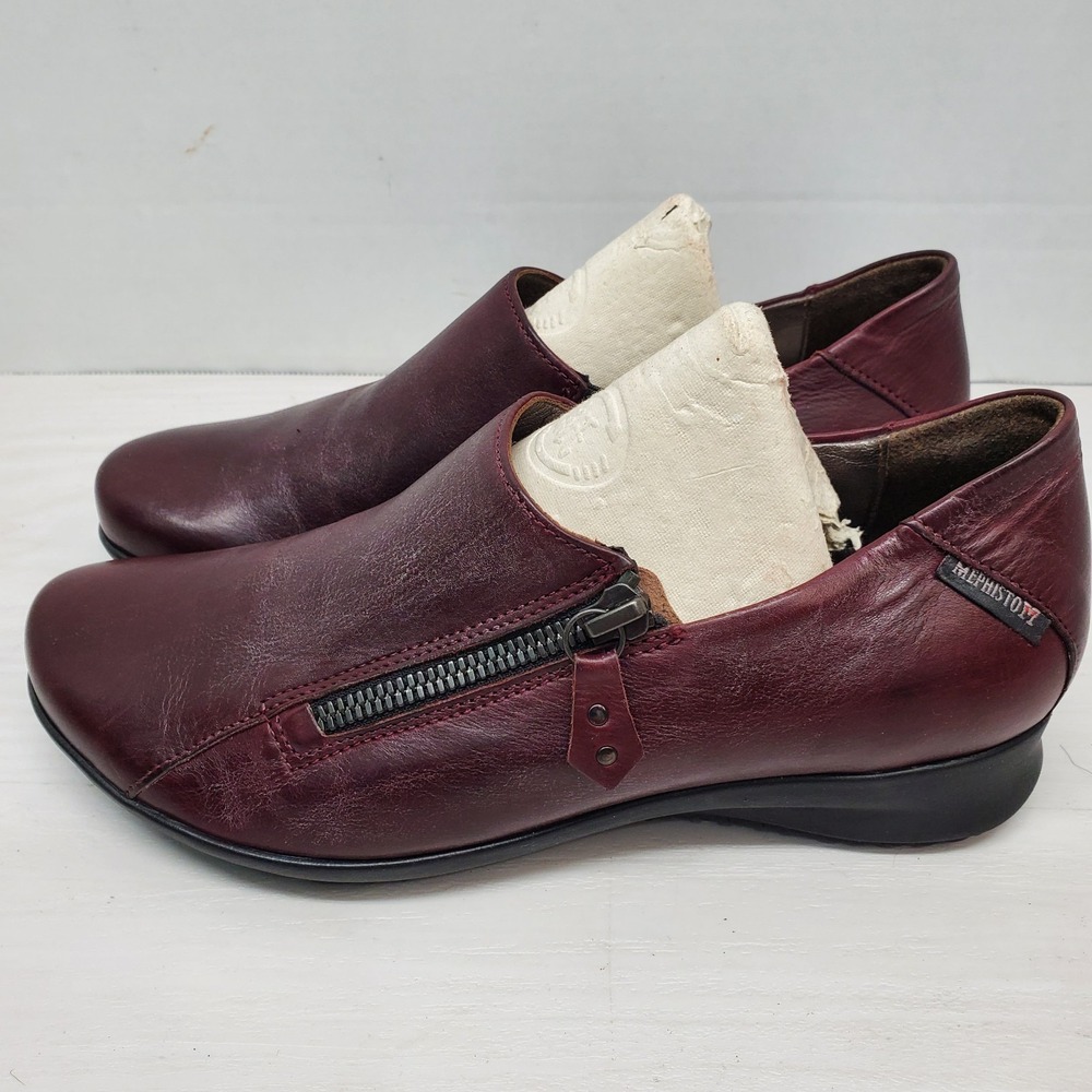 MEPHISTO Air Jet Side Zipper Slip On Burgundy Leather US 6 M EUC Fast Shipping